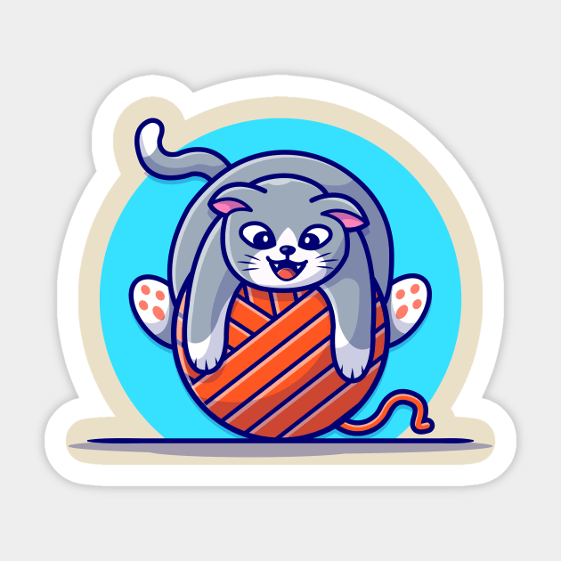 Cute Cat Playing Yarn Ball Cartoon Vector Icon Illustration Sticker by Catalyst Labs